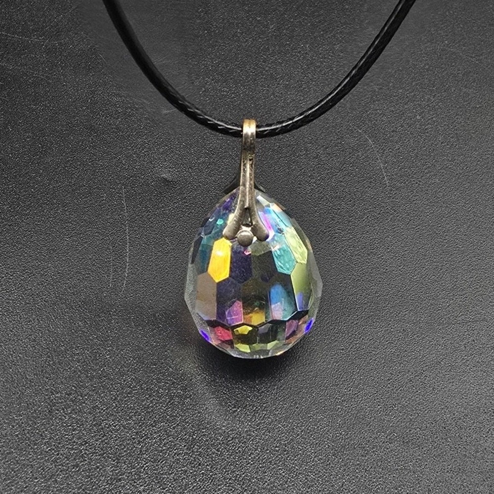 Aurora Borealis Glass Pendant Necklace Sterling Silver Bail Vintage